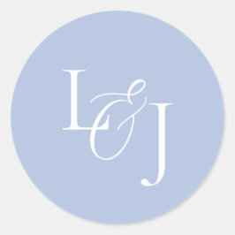 Elegant och Snyggt Dusty Blue Monogram Bröllop Runt Klistermärke