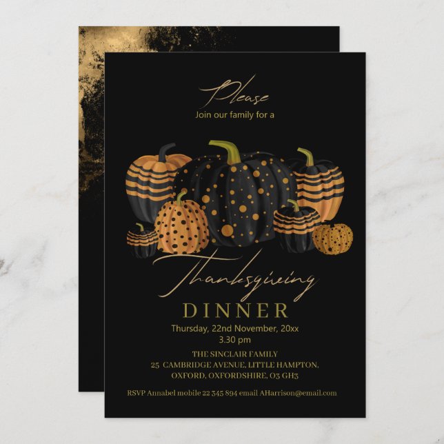 Elegant och sofistikerad pumpa tackgivning inbjudningar (Fram/baksida)