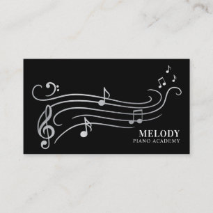Elegant och sofistikerad Silver & Black Piano Musi Visitkort