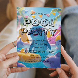 Elegant och söt inbjudan till delfiners poolparty