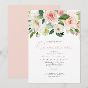 Elegant och sötad Blommigt för Rosa Quinceañera Inbjudningar