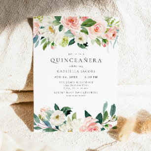 Elegant och sötad Blommigt för Rosa Quinceañera Inbjudningar