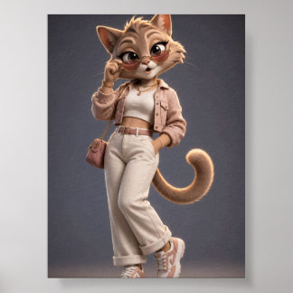 Elegant och Stylish 3D Animerad Katt Karaktärsdesi Poster