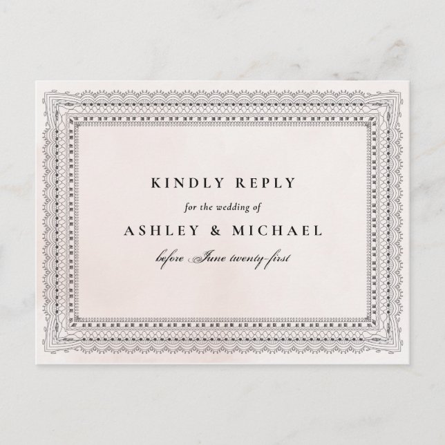 Elegant  och svart vattenfärg Snöre Bröllop OSA Inbjudan Vykort (Framsida)