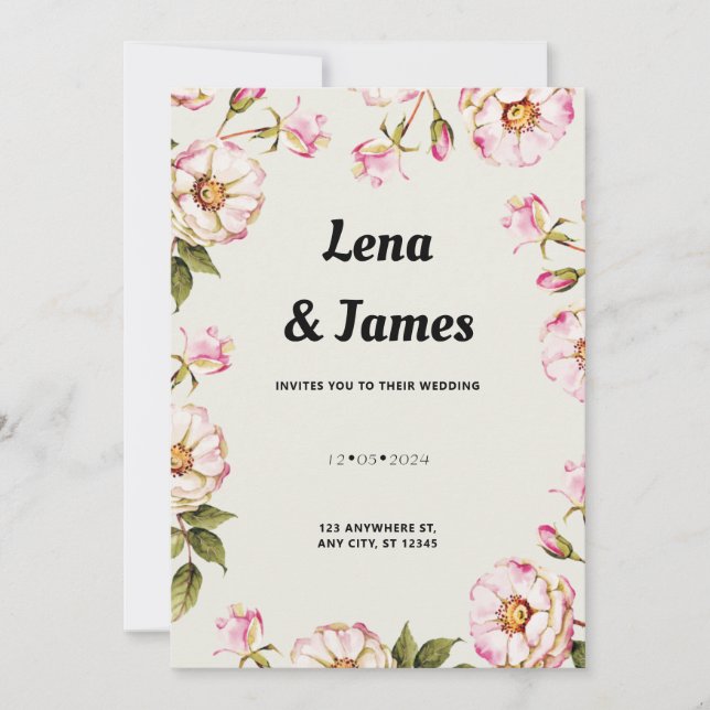 Elegant och tidslös vit Blommigt Inbjudningar (Framsida)