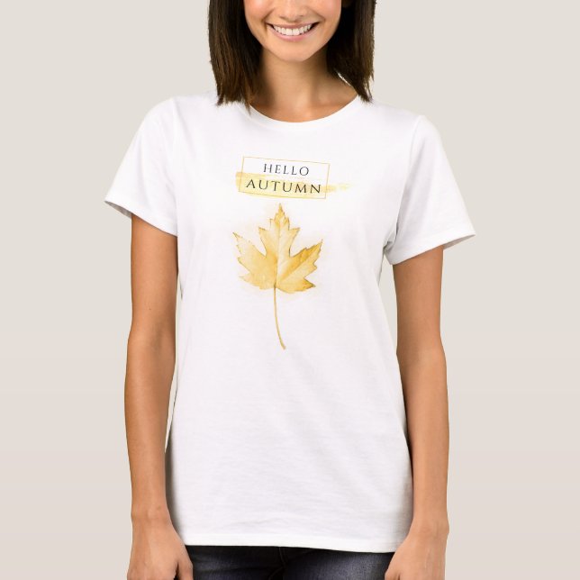 Elegant och trendig guldbokstavs höstlöv ritning t shirt (Framsida)