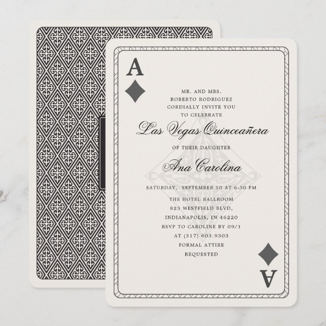 Elegant och Unik Las Vegas Quinceañera Inbjudningar (Fram/baksida)