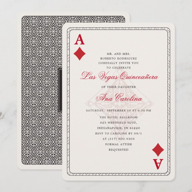 Elegant och Unik Red Las Vegas Quinceañera Inbjudningar (Fram/baksida)