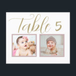 Elegant och unikt personligt bröllp-bordsnummer<br><div class="desc">Elegant och unika kort för bordsnummer i personligt bröllp har barndomsbilder av bruden och brudgummen vid en ålder som motsvarar bordsnumret. Anpassa: skriv in bordsnumret genom att klicka på "ändra" med standardbilderna för att ladda upp dina egna digitala eller skannade foton och lägga till det enskilda bordsnumret på kundvagnen. Upprepa...</div>