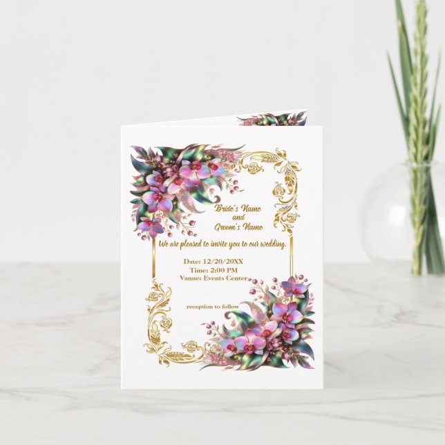 Elegant och vibrant Orchid Flowers Wedding Inbjudan (Framsida)