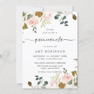 Elegant och vit Blommigt Vår Quinceanera Inbjudningar