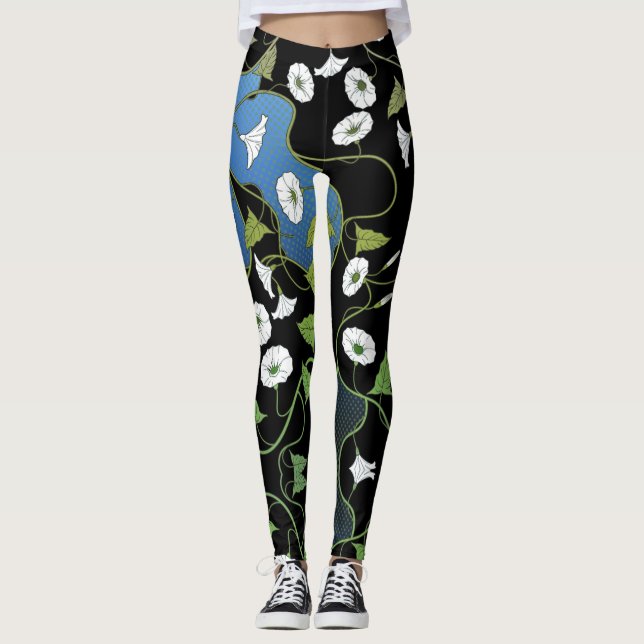 Elegant och vita blommor av honkön leggings (Framsida)