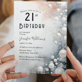 Elegant och vita pärlor 21-årsdag party inbjudningar