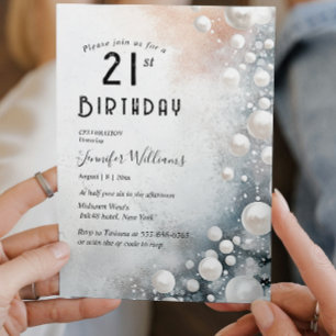 Elegant och vita pärlor 21-årsdag party inbjudningar