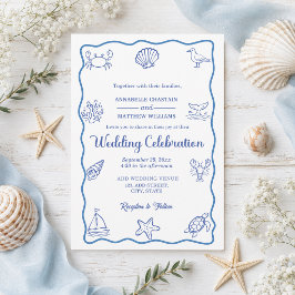 Elegant och Whimsical Handritad Havsliv Bröllop Inbjudningar