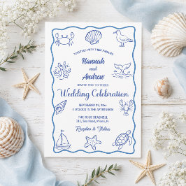 Elegant och Whimsical Handritad Havsliv Bröllop Inbjudningar