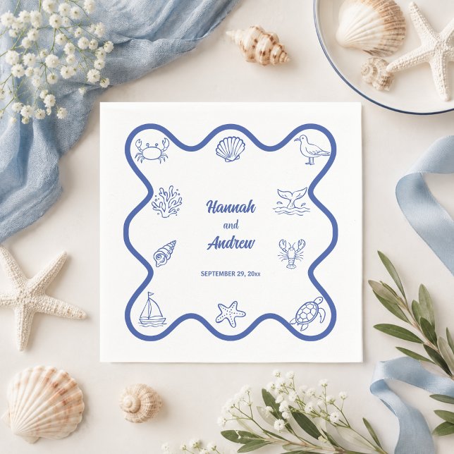 Elegant och Whimsical Handritad Havsliv Bröllop Pappersservett (Skapare uppladdad)