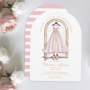Elegant och Whimsical Rosa Klänning Examen Inbjudningar