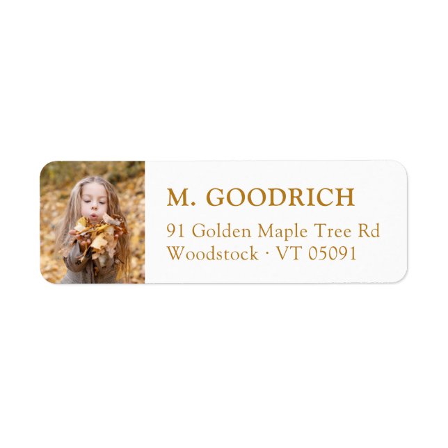 Elegant Ochre Fall Photo Returadress Etikett (Framsidan)