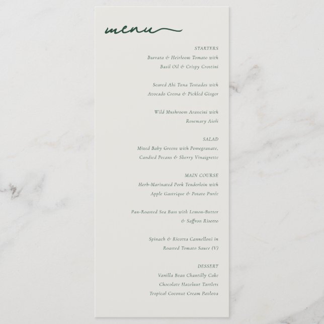 Elegant Off-Whit Minimalistisk Bröllopsmeny Meny (Framsida)