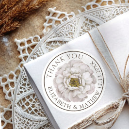Elegant Off-White Floral Wedding Thank You Sticker Runt Klistermärke