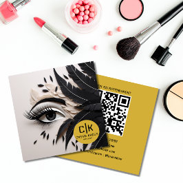 Elegant Öga Feathers Black Guld Makeup MUA Fyrkantigt Visitkort