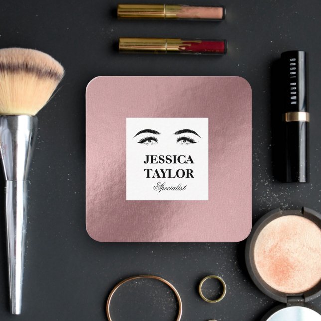 Elegant ögonfransar utjämnar rosa ros (golden Squa Fyrkantigt Visitkort (Chic design for makeup artist - rose gold gradient color)