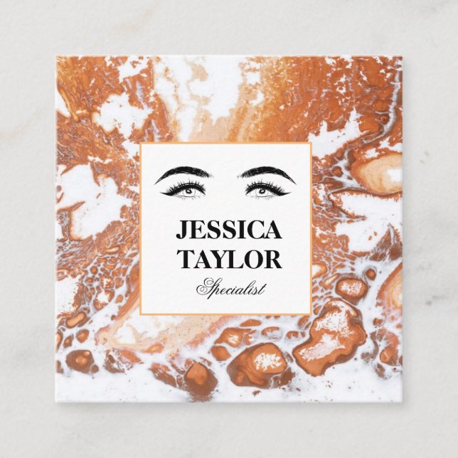 Elegant ögonfransar utslag korallvmarmor fyrkantigt visitkort (Framsida)