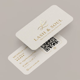 Elegant ögonfransspecialist sminkartist sand beige visitkort