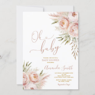 Elegant Oh Baby Boho Rosa Peach Blommigt Baby Show Inbjudningar