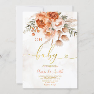 Elegant Oh Baby Burnt Orange Flowers Baby Shower Inbjudningar