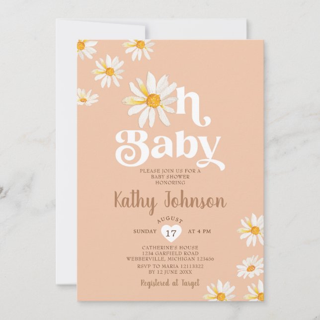 Elegant Oh Baby Daisy Flowers Boho Baby Shower Inbjudningar (Framsida)