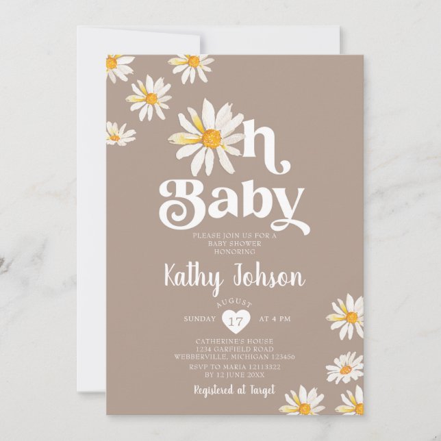 Elegant Oh Baby Daisy Flowers Boho Baby Shower Inbjudningar (Framsida)