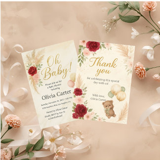Elegant Oh Baby Shower Invitation with Teddy Bear  Inbjudningar