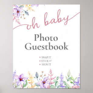 Elegant Oh Baby Wildblomfoto Guest Bok-tecken Poster