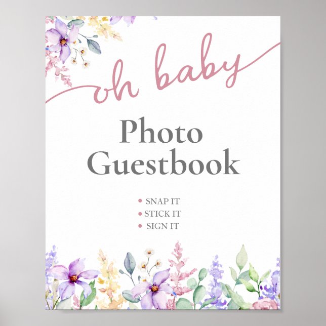 Elegant Oh Baby Wildblomfoto Guest Bok-tecken Poster (Framsidan)