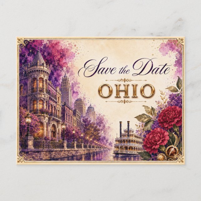 Elegant Ohio Spara datum Bröllopsinbjudan Vykort (Framsida)