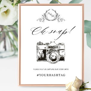 Elegant OjSnap med Monogram, Hashtag-kameratecken Poster
