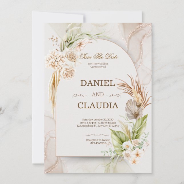 Elegant öken Chic Pampas & Palm Bröllopsinbjudan Inbjudningar (Framsida)