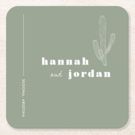 Elegant öken | Kaktus Grön Bröllop Underlägg Papper Kvadrat