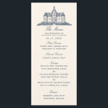 Elegant Old Chateau Manor Bröllop Meny<br><div class="desc">Fira din speciella dag med denna elegant-meny som har en enkel och regelbunden design av en gammal blått Fransk-manor mot en gräddbakgrund. En tidslängd och minimalistisk utformning med vintagens charm. Anpassa texten,  teckensnittet och färg till kostym om designinställningarna. Matcha artiklar i vår butik för ett helt tema i party.</div>
