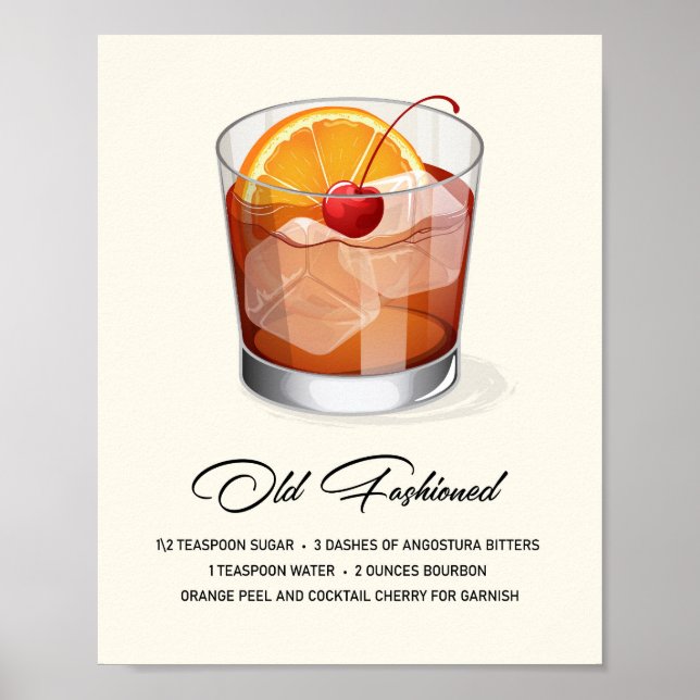 Elegant Old Fashioned Cocktail Recipe Artwork Poster (Framsidan)