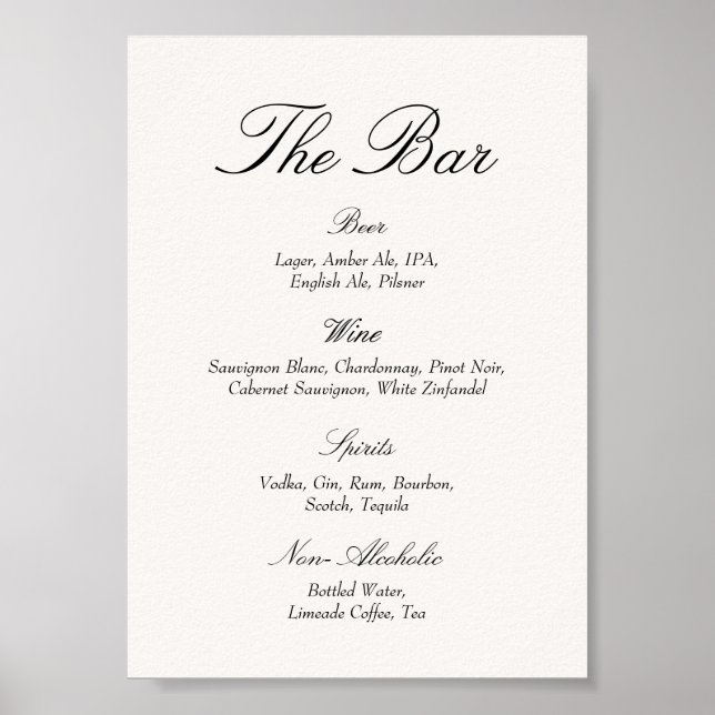 Elegant Old Money Black and Ivory Wedding Bar Poster (Framsidan)