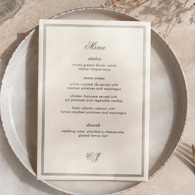 Elegant Old Money Black and White Wedding Meny (Skapare uppladdad)