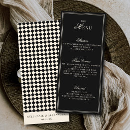 Elegant Old Money Black Ivory Checkered Wedding Meny