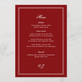 Elegant Old Money Burgundy Wedding Menu Meny
