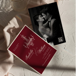Elegant Old Money Deep Burgundy QR Code Wedding Inbjudningar