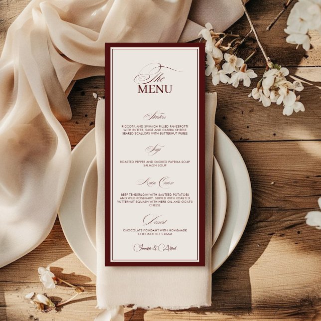 Elegant Old Money Wedding Red Dinner Menu Card Meny (Skapare uppladdad)