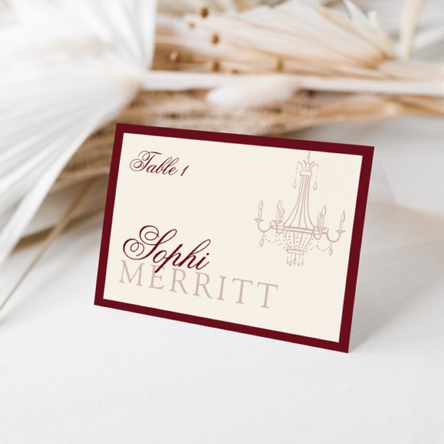 Elegant Old Money Wine Red Wedding place cards Bordsnummer (Skapare uppladdad)