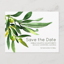Elegant Oliv Boho Trädgård Save the Date Bröllop Meddelande Vykort
